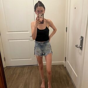 Side-Tie Denim Shorts